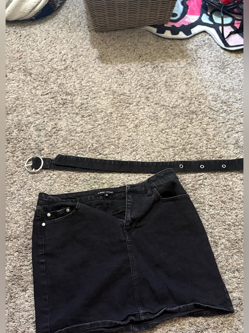 Black Denim Mini Skirt with Matching Belt